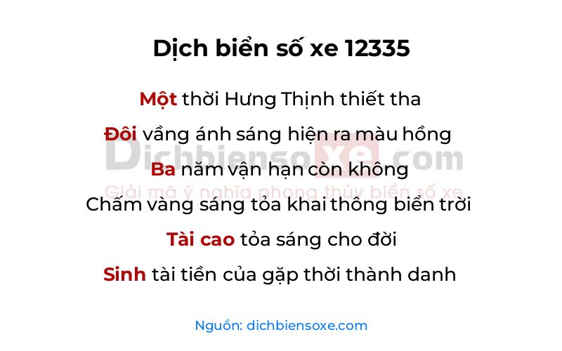 Dịch thơ biển số 12335