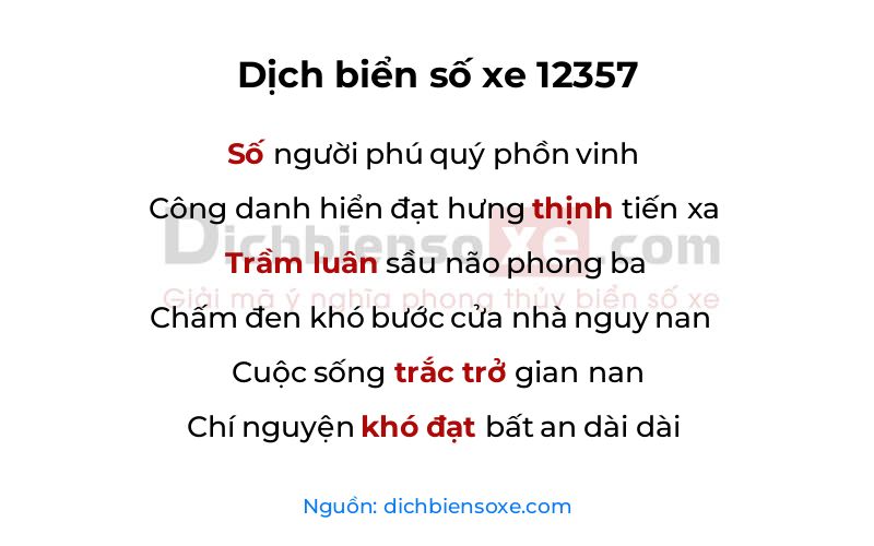 Dịch thơ biển số 12357