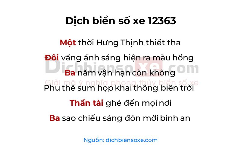 Dịch thơ biển số 12363