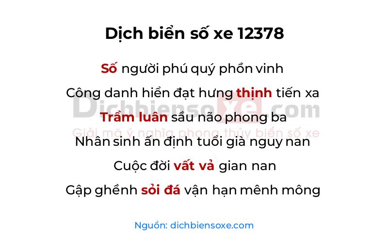 Dịch thơ biển số 12378