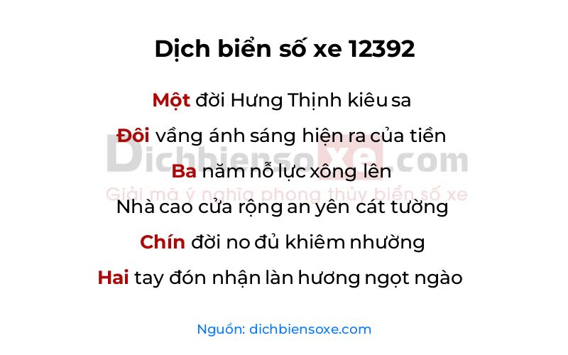 Dịch thơ biển số 12392