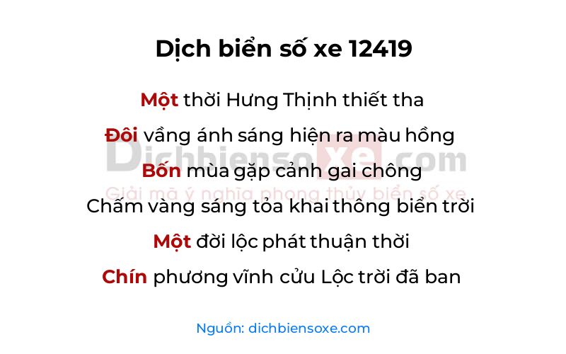 Dịch thơ biển số 12419