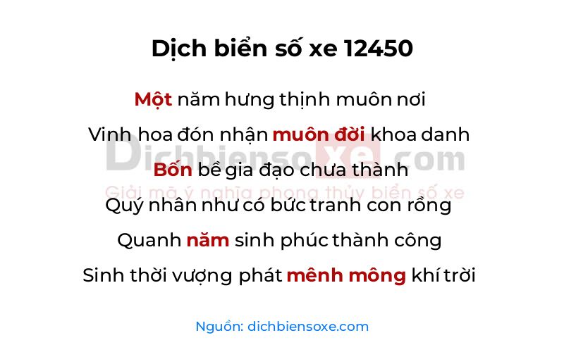 Dịch thơ biển số 12450