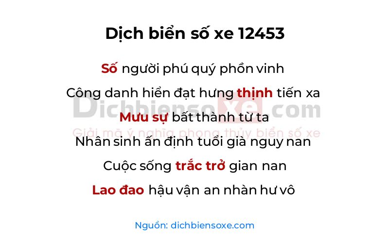 Dịch thơ biển số 12453