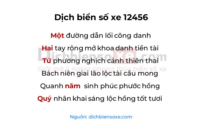 Dịch thơ biển số 12456