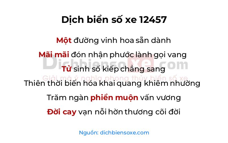 Dịch thơ biển số 12457