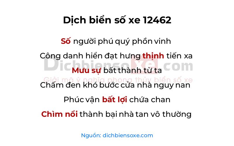 Dịch thơ biển số 12462