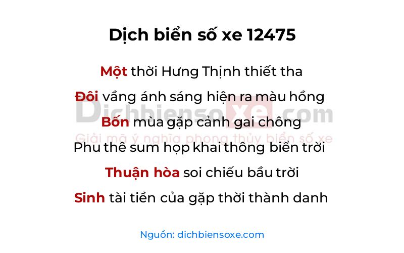 Dịch thơ biển số 12475