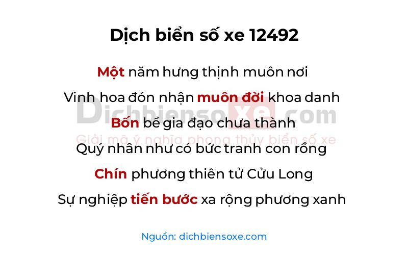 Dịch thơ biển số 12492