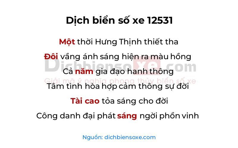 Dịch thơ biển số 12531