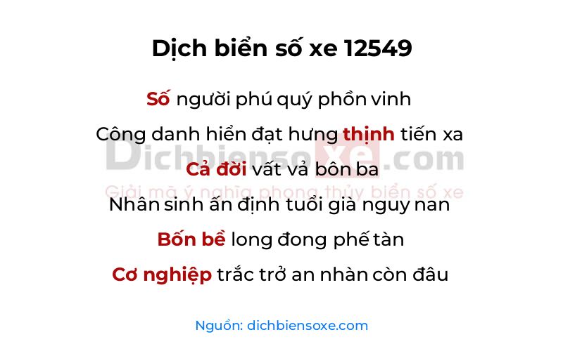 Dịch thơ biển số 12549