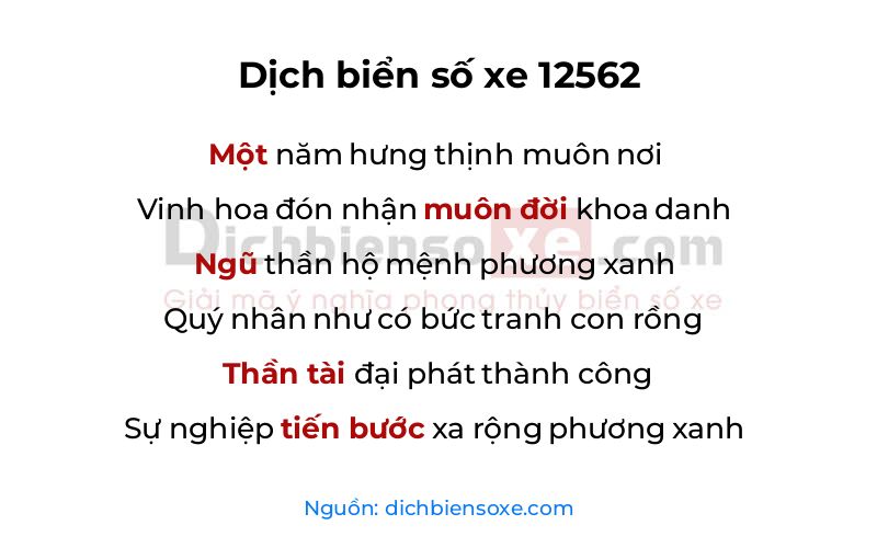 Dịch thơ biển số 12562