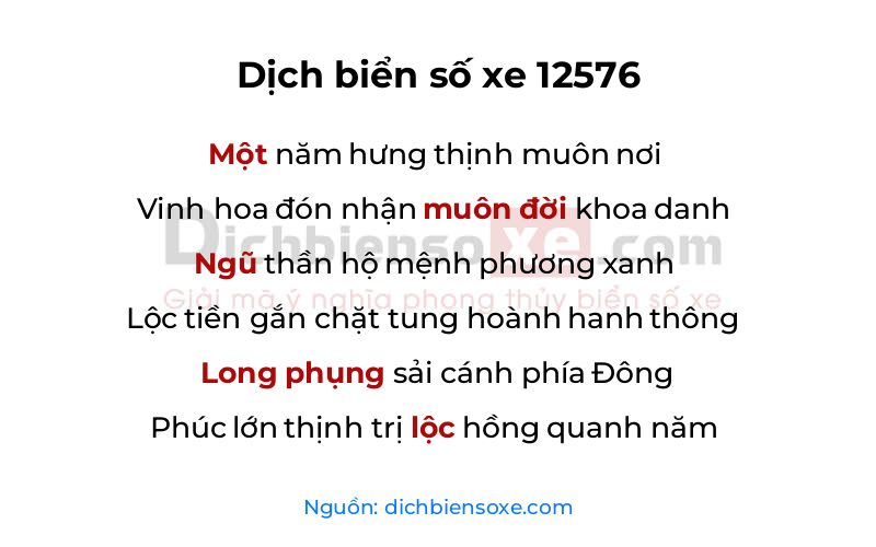 Dịch thơ biển số 12576