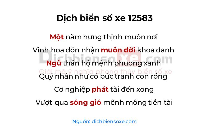 Dịch thơ biển số 12583
