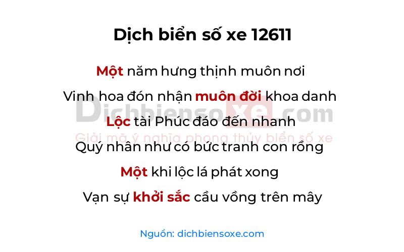 Dịch thơ biển số 12611