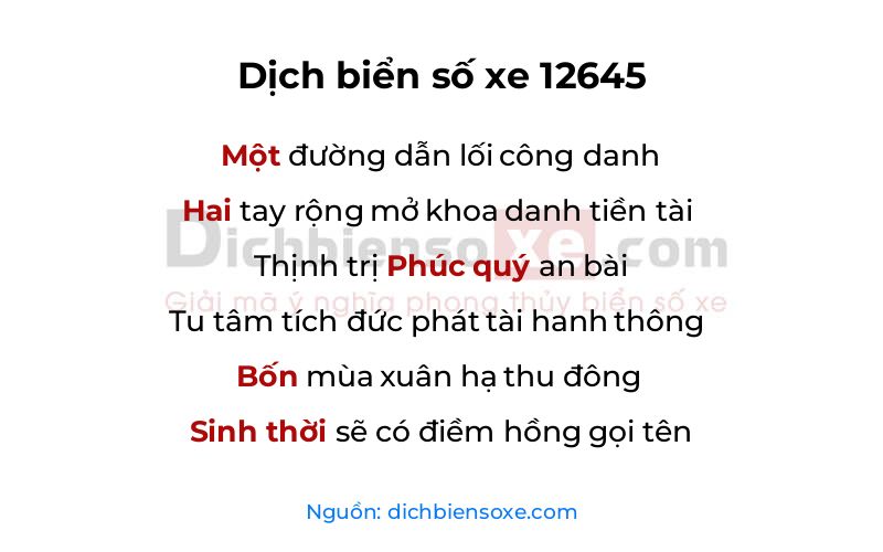 Dịch thơ biển số 12645