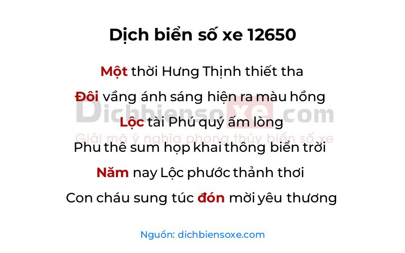 Dịch thơ biển số 12650