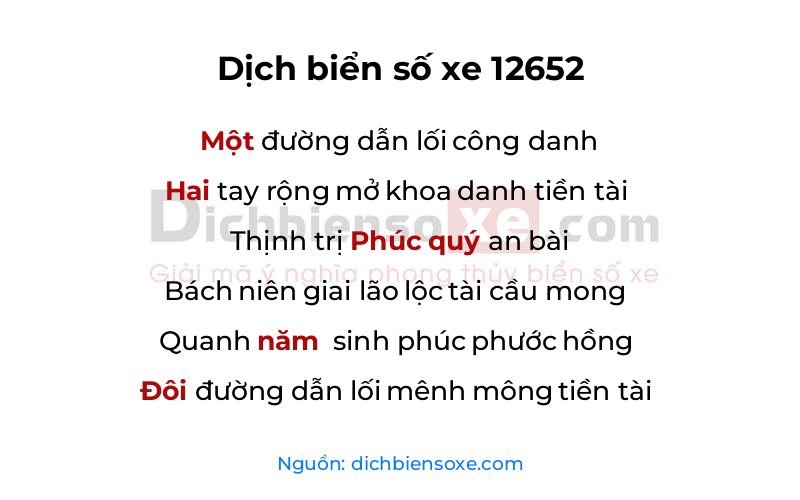 Dịch thơ biển số 12652