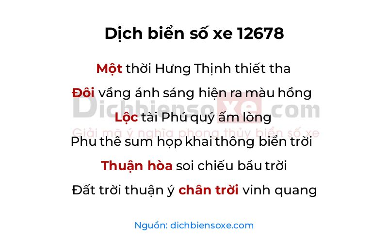 Dịch thơ biển số 12678