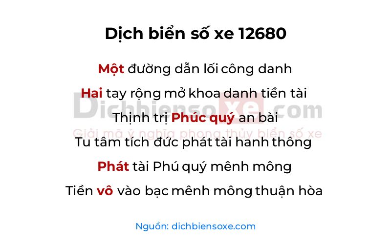 Dịch thơ biển số 12680
