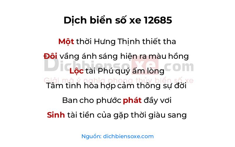 Dịch thơ biển số 12685
