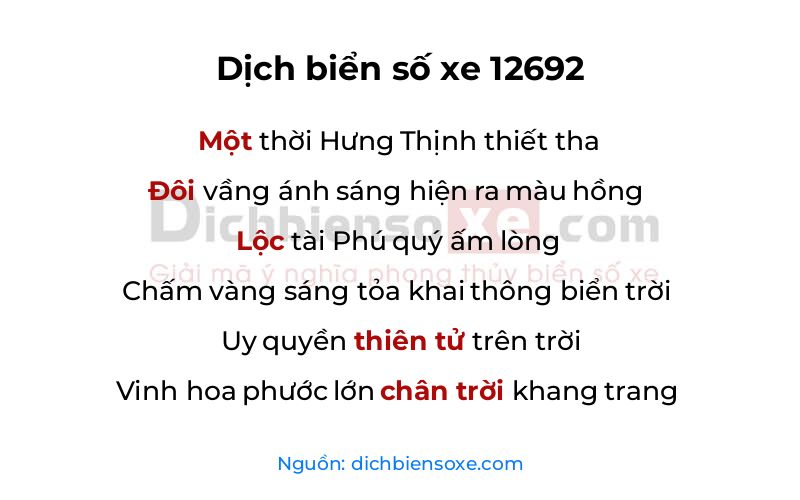 Dịch thơ biển số 12692