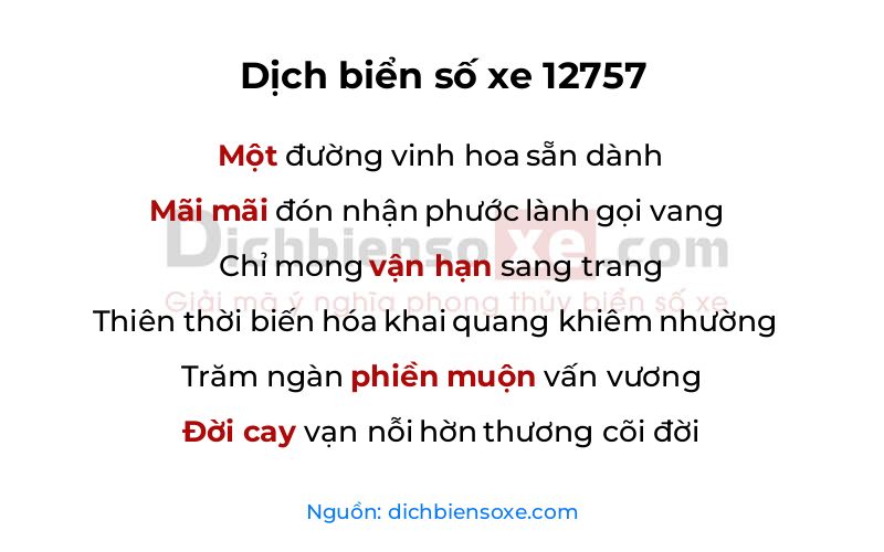 Dịch thơ biển số 12757