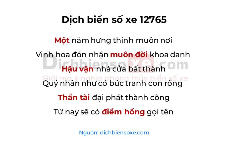 Dịch thơ biển số 12765