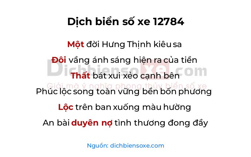 Dịch thơ biển số 12784