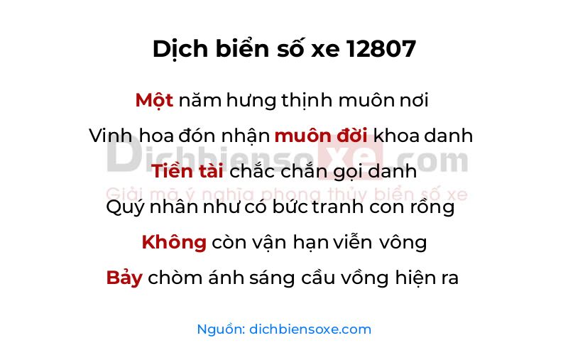 Dịch thơ biển số 12807