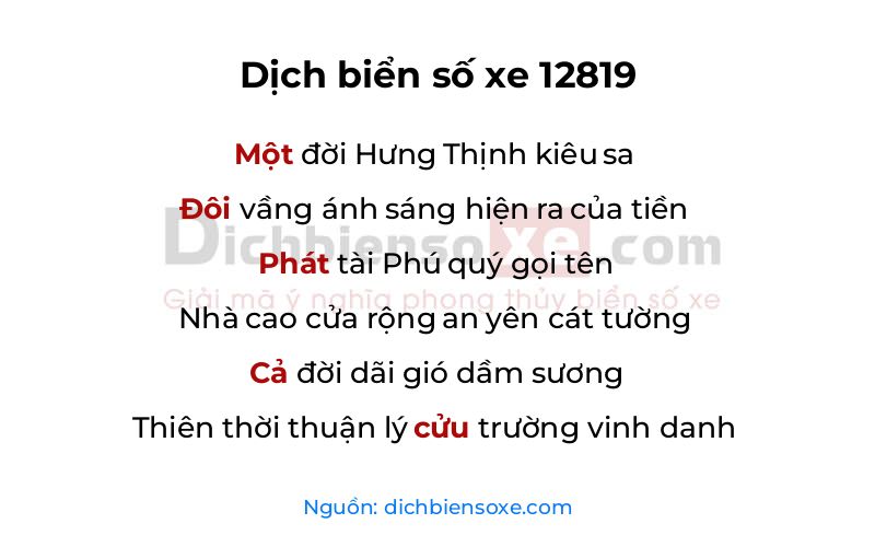 Dịch thơ biển số 12819