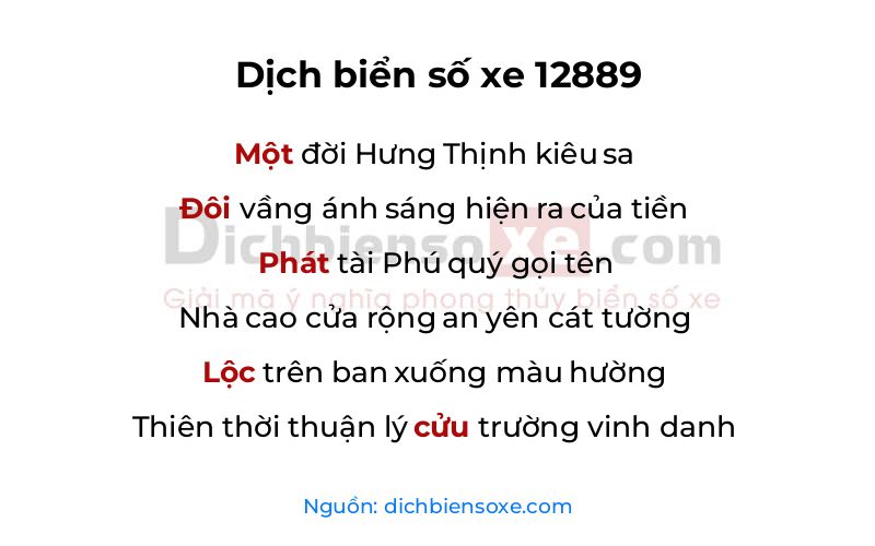Dịch thơ biển số 12889