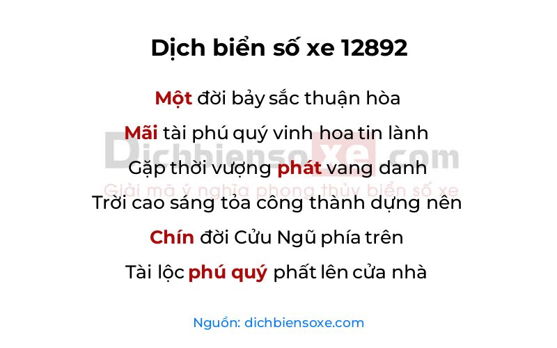 Dịch thơ biển số 12892