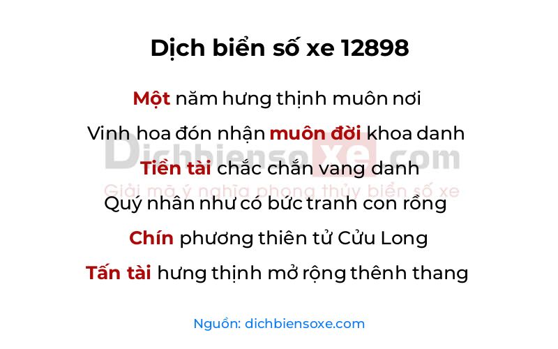 Dịch thơ biển số 12898