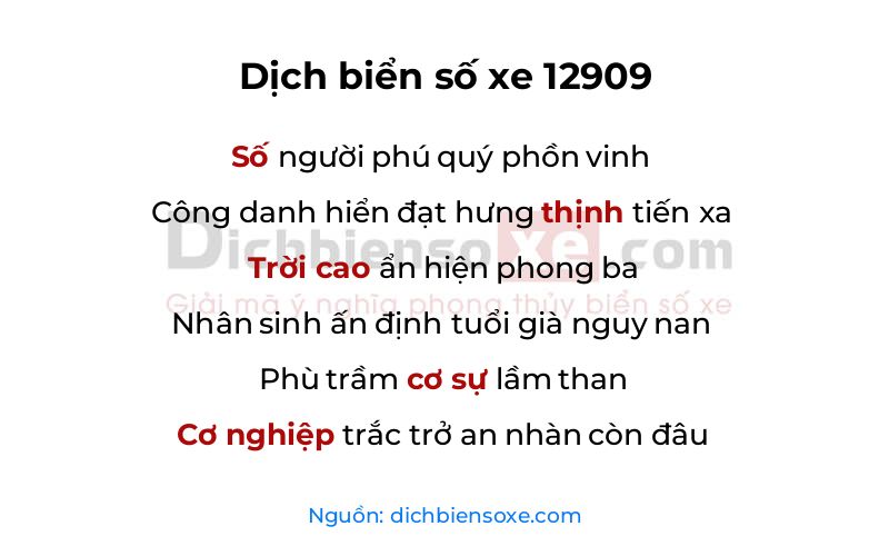 Dịch thơ biển số 12909