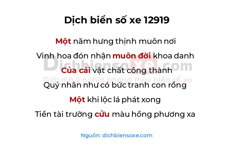 Dịch thơ biển số 12919
