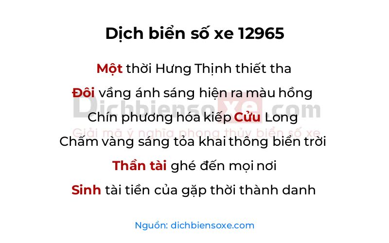 Dịch thơ biển số 12965
