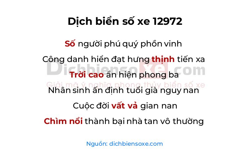 Dịch thơ biển số 12972