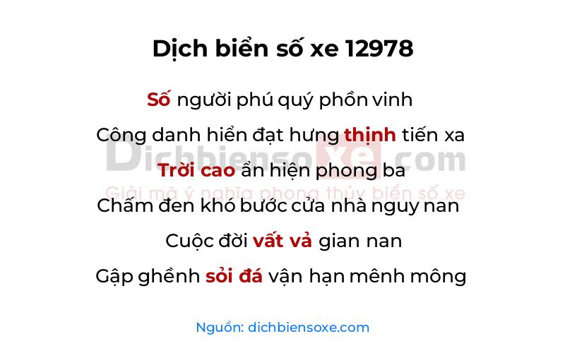 Dịch thơ biển số 12978