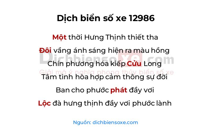 Dịch thơ biển số 12986