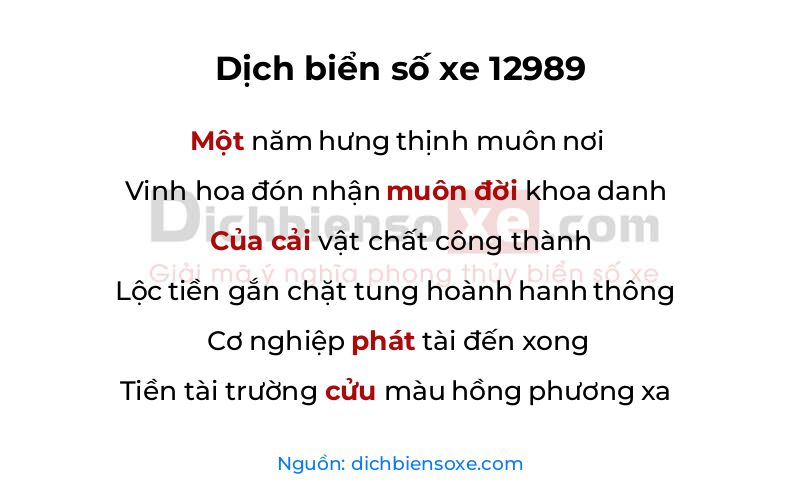 Dịch thơ biển số 12989