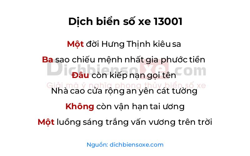 Dịch thơ biển số 13001