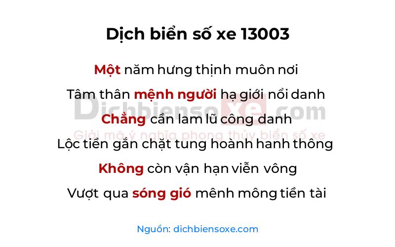 Dịch thơ biển số 13003