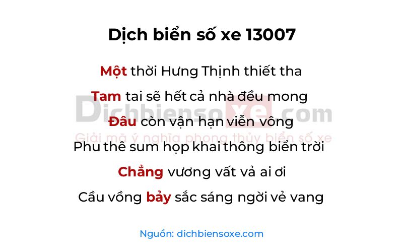Dịch thơ biển số 13007