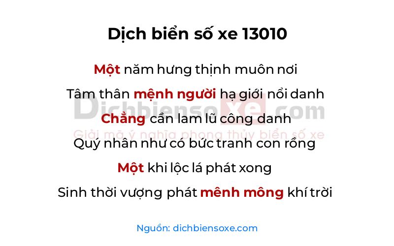 Dịch thơ biển số 13010