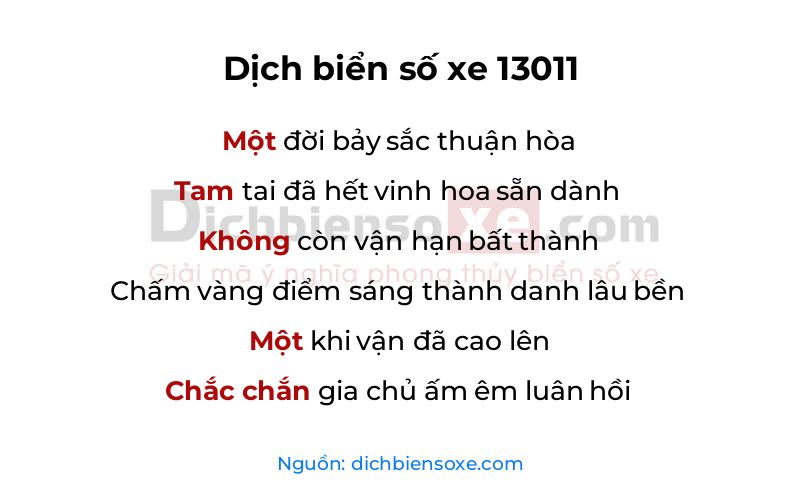 Dịch thơ biển số 13011