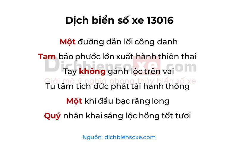 Dịch thơ biển số 13016