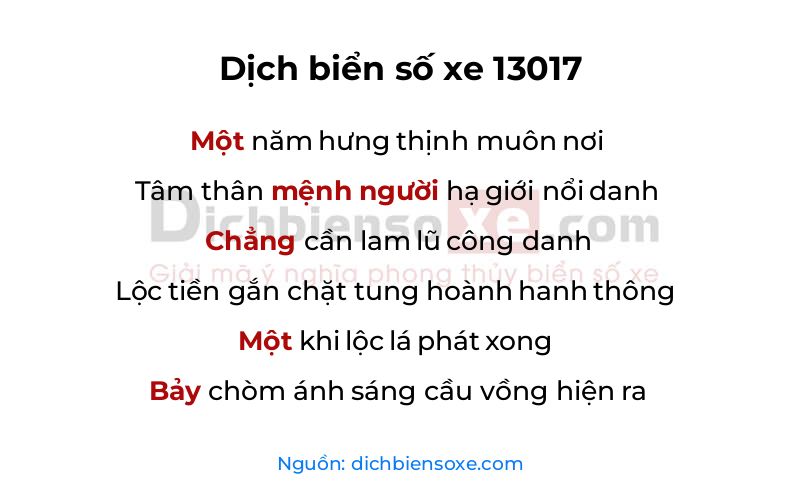 Dịch thơ biển số 13017