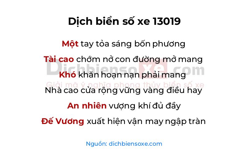 Dịch thơ biển số 13019