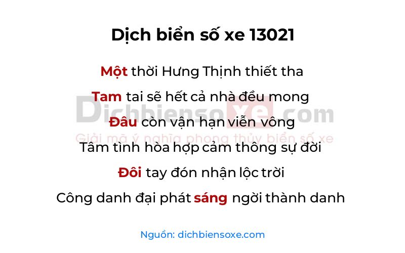 Dịch thơ biển số 13021
